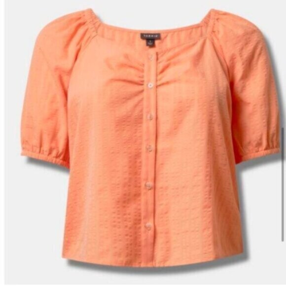 NWT TORRID Women's Orange Seersucker Button Front Crop Top Size 2 Plus - Picture 3 of 9